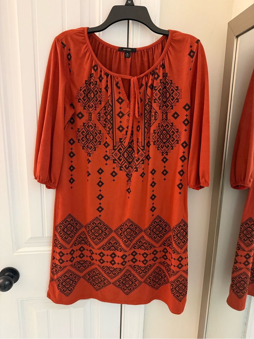 Espresso Rust Orange Embroidered Midi Dress